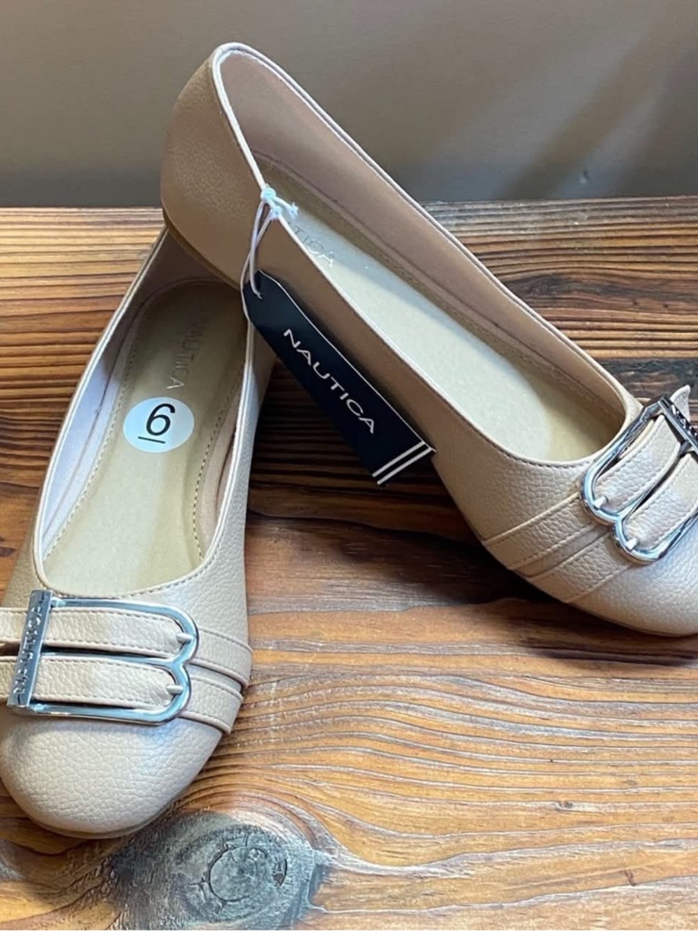Nautica Tan Ballet Flats with Silver-Tone Buckle